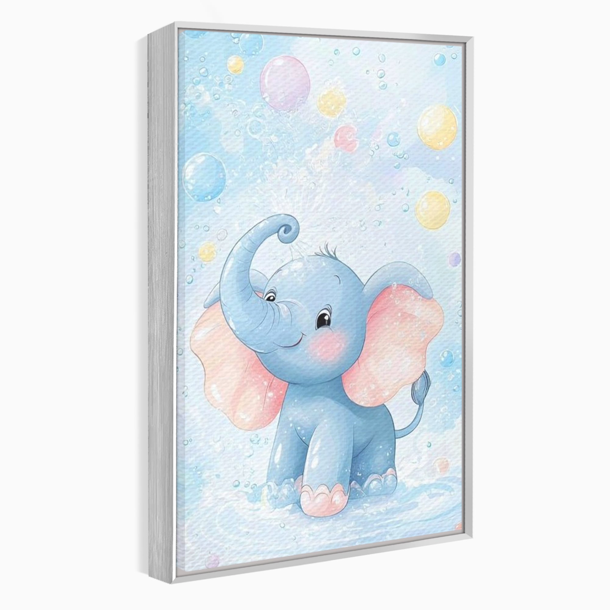 Tablou canvas cu tablou canvas cu elefantelet albastru, in rama de aluminiu argintiu